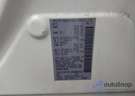 2015 Nissan Rogue Sl from USA, damaged, VIN 5N1AT2MT6FC888462